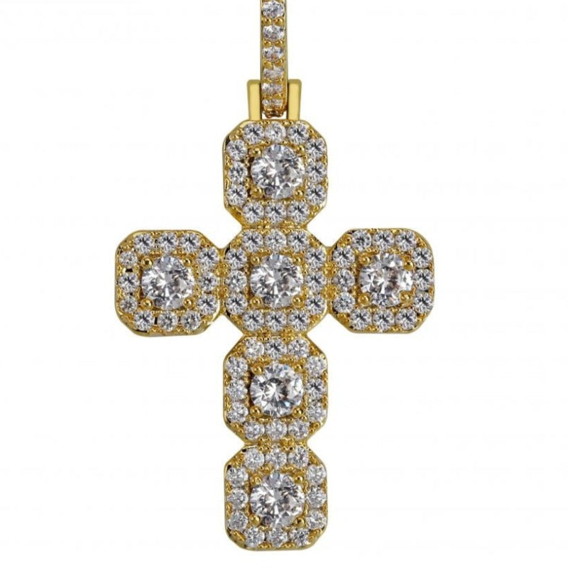 Rope Chain New Iced Out Cross Pendant Necklace