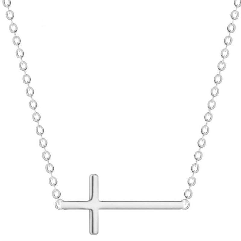 Sterling Silver Polished Cross Pendant Necklace For Women