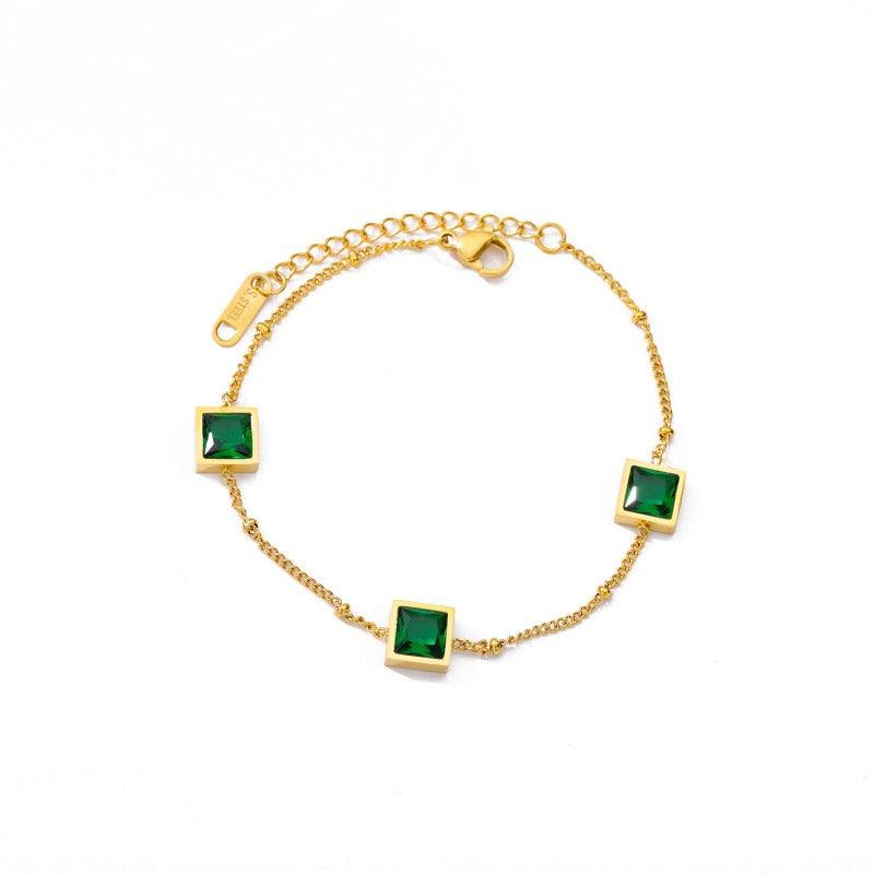 Vintage Retro Green Square Zircon Chain Bracelets For Woman