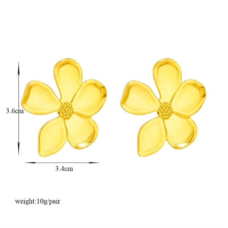 Exaggerated Gold Color Relief Flowers Stud Earrings For Women