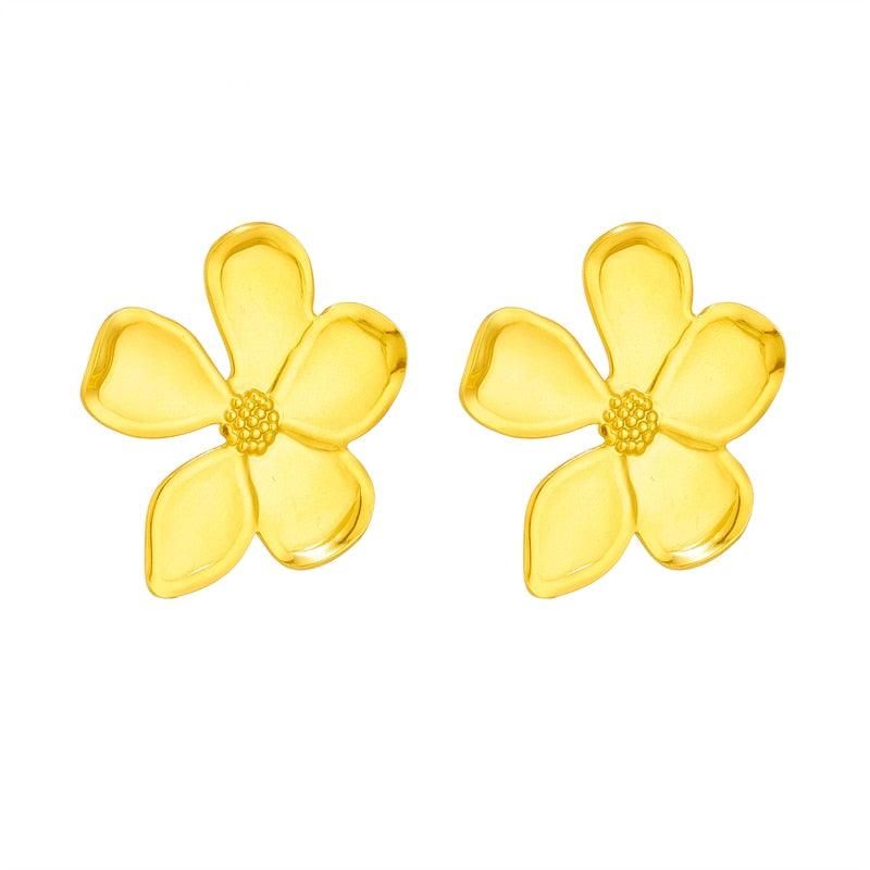 Exaggerated Gold Color Relief Flowers Stud Earrings For Women