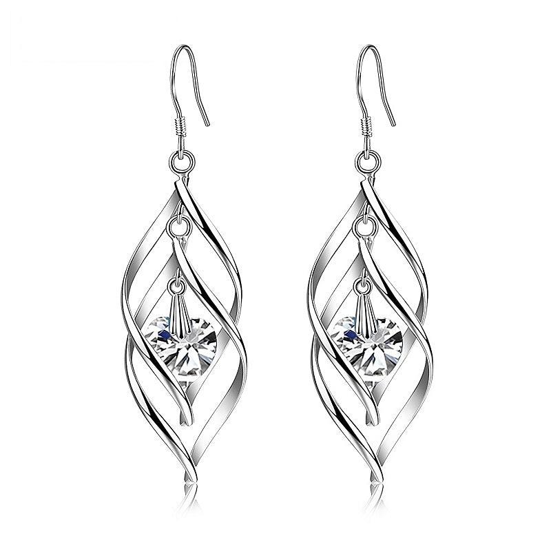 Silver Crystal Long Dangle Earrings For Women Charm Wedding