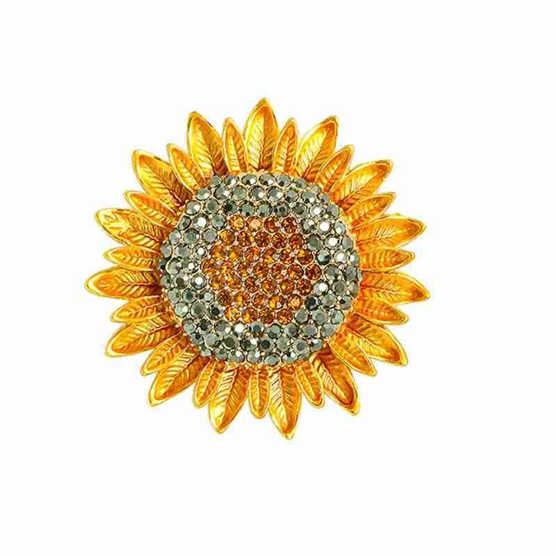 Luxurious Rhinestone Yellow Sunflower Brooches Woman