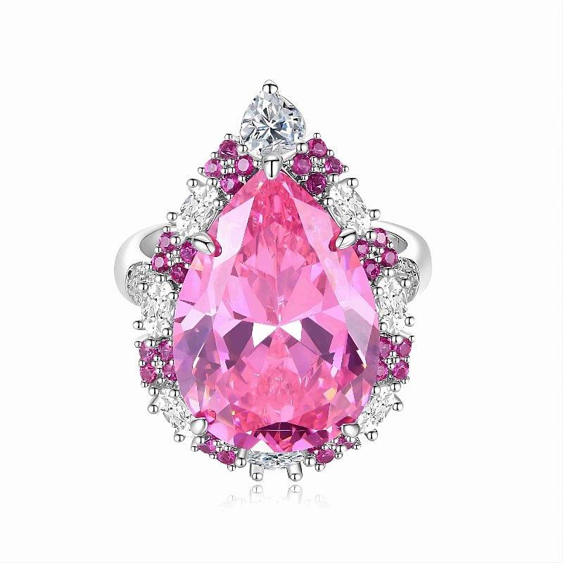 High Carbon Water Drop Pink Simulation Diamond Wedding Rings
