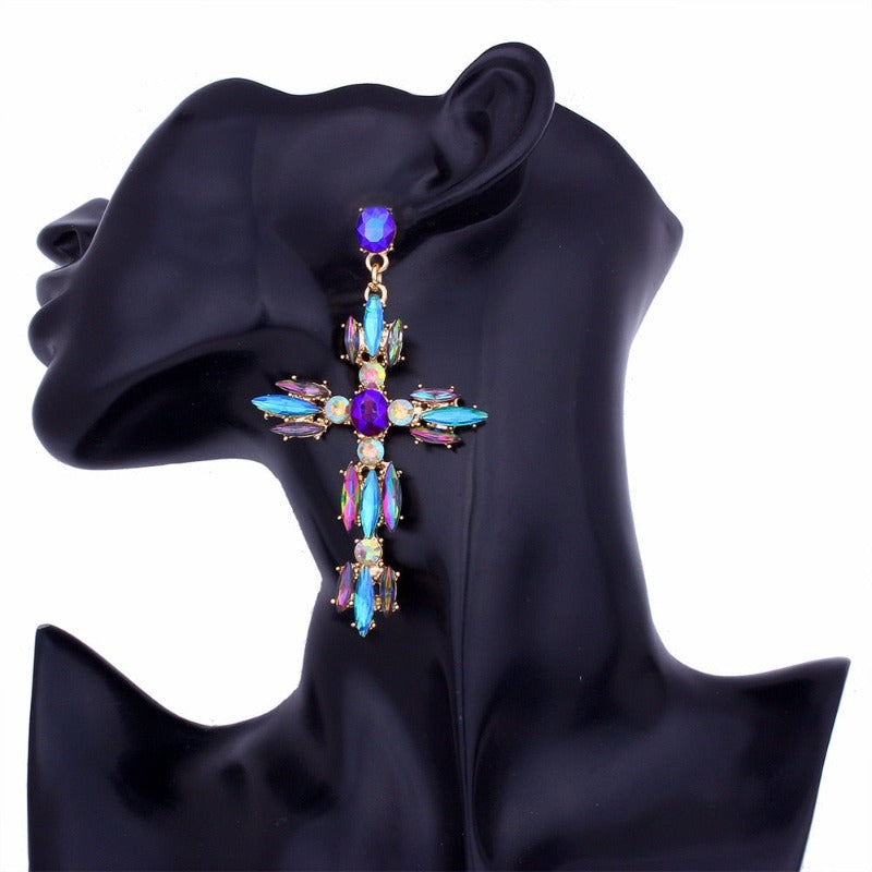 Trendy Rhinestone Cross Earrings Crystal Summer Earing