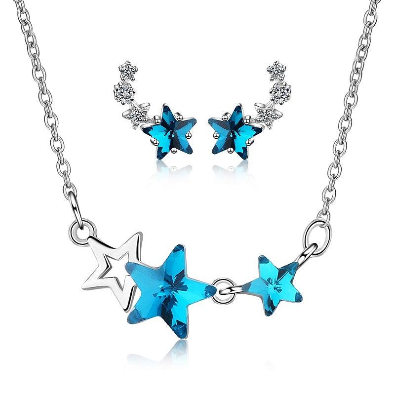 Blue Star Sterling Silver Jewelry Set For Women Fashion Party Girl