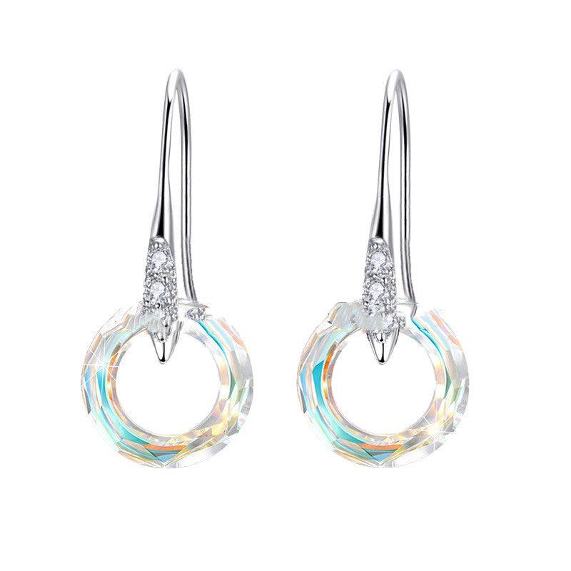  Crystal  Silver Universe Ring With Diamond Ear Hook Earrings