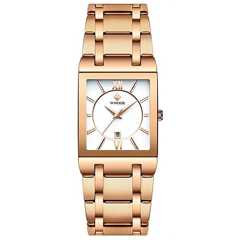 Gold Square Wristwatch Minimalist Analog Quartz Movement Casual Watch
